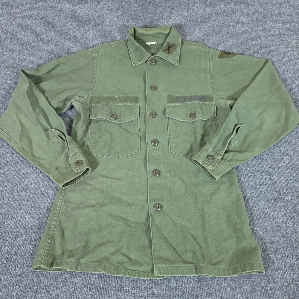 Vintage 60s US Military OG-107 Utility Shirt Olive Drab Green Vietnam Era S/M
